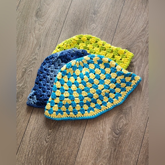 Blue and Yellow Summer Crochet Bucket Hat - Picture 2 of 2